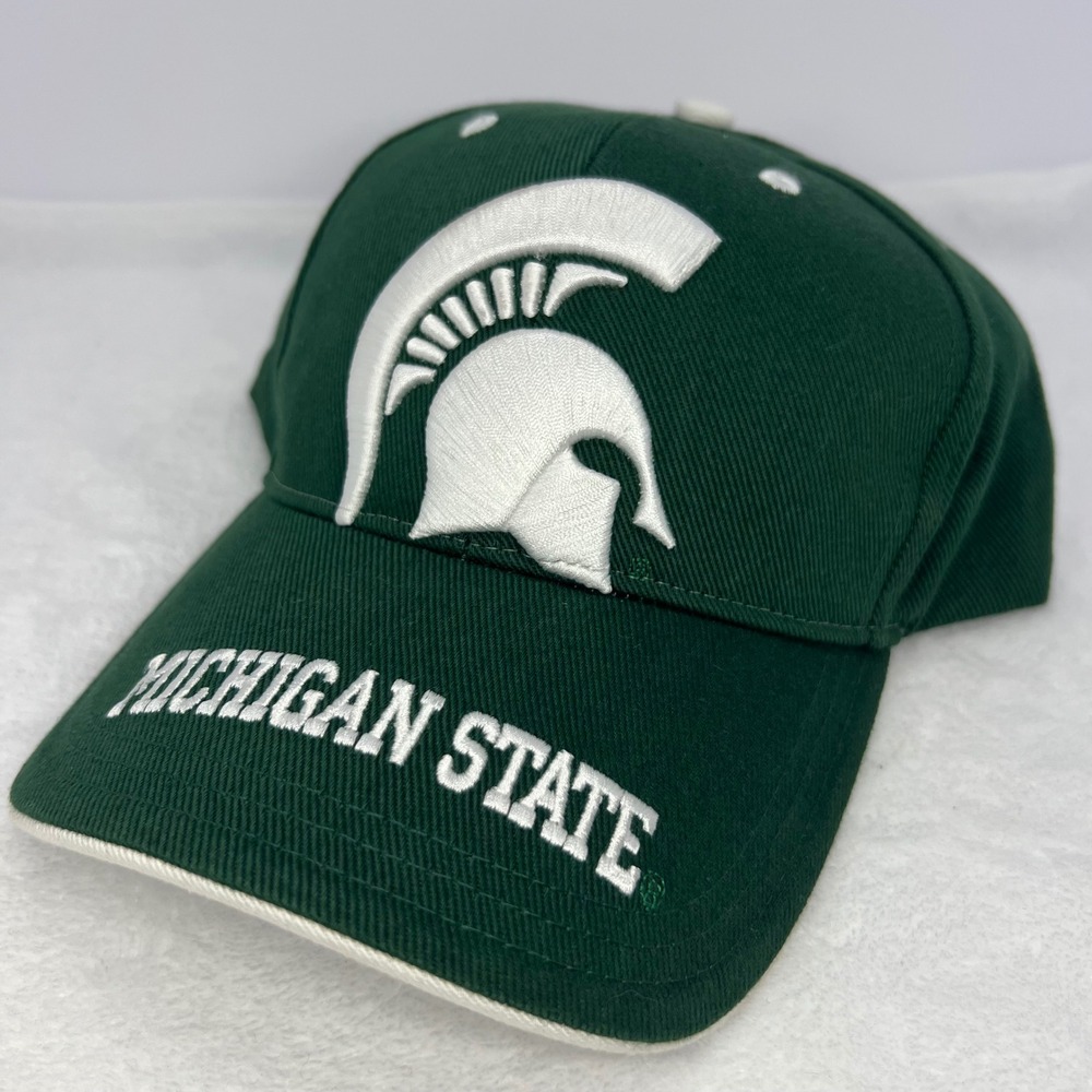 Michigan State Spartans Hat Green White Embroidered Baseball Cap Adjustable